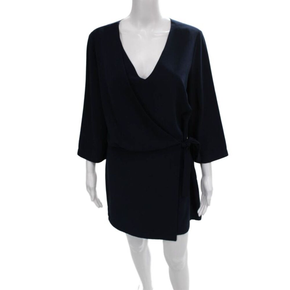 Halston Heritage Women Wrap Dress Blue V Neck 3/4 Sleeve Polyester Blend Size 6